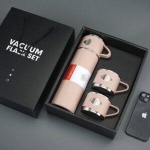 Double Wall Stainless Steel Vacuum flask Gift Set with Two Cups Hot & Cold(Box Packing)