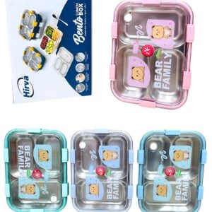 Cartoon Printed Stainless Steel 3 Compartment Lunch Box