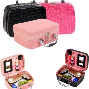 Stylish Makeup Bag | Korean Style Stone pattern Cosmetic Suitcase With Mirror